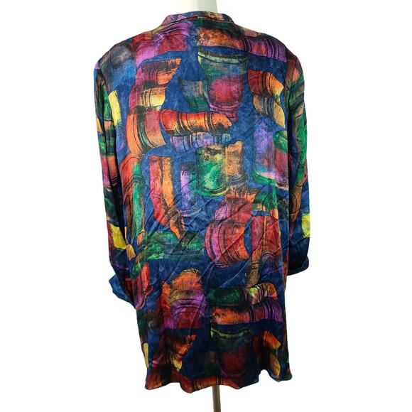 Dorothy Schoelen Platinum Blue Green Yellow BOHO Beads Jacket Top Overshirt L - Picture 3 of 5